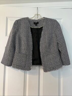 AB Studio Black and White Tweed Open-Front Jacket